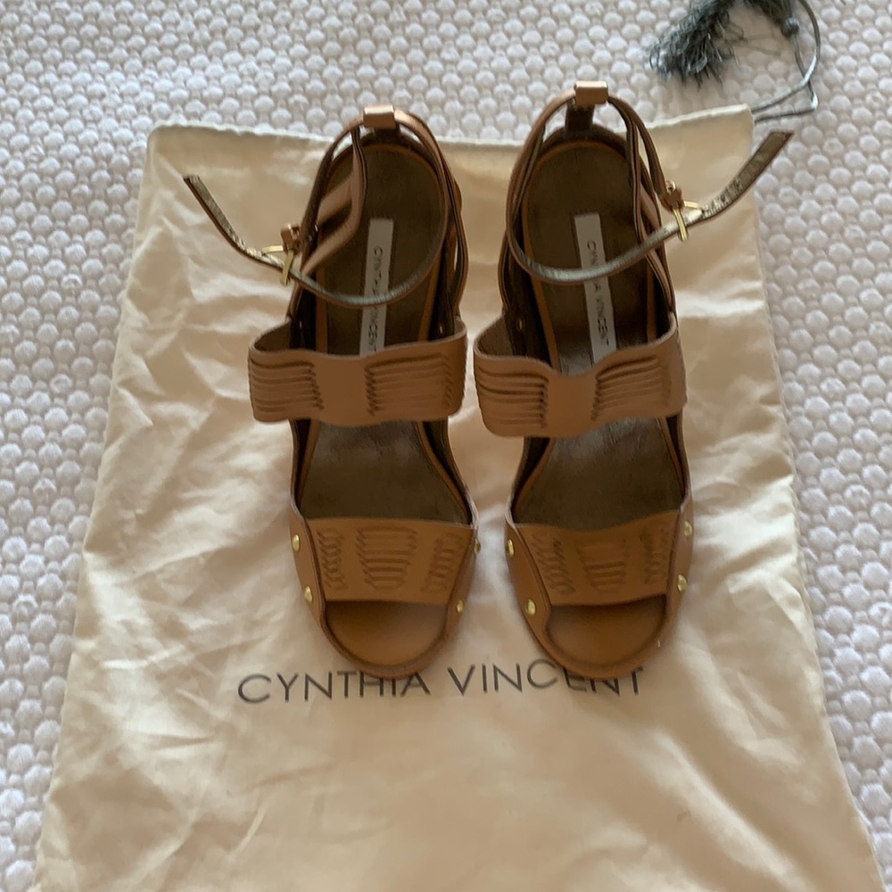 Cynthia Vincent Jigsaw Tan Dress Sandals